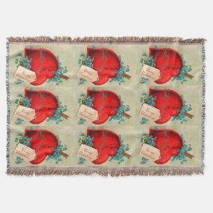 Big Red Bleeding Heart Vintage Valentine Postcard Throw Blanket