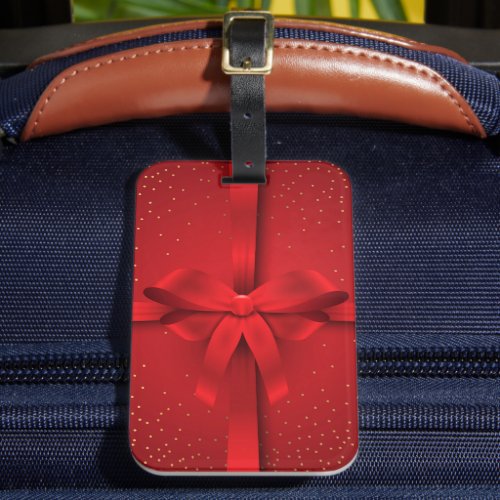 Big Red Bow Christmas Holidays Gift Luggage Tag
