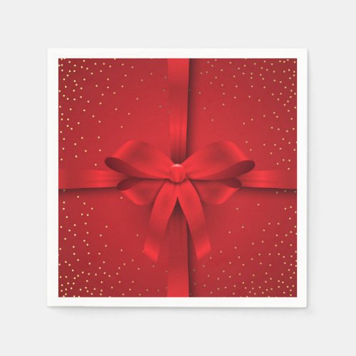 Big Red Bow Christmas Holidays Gift Napkins