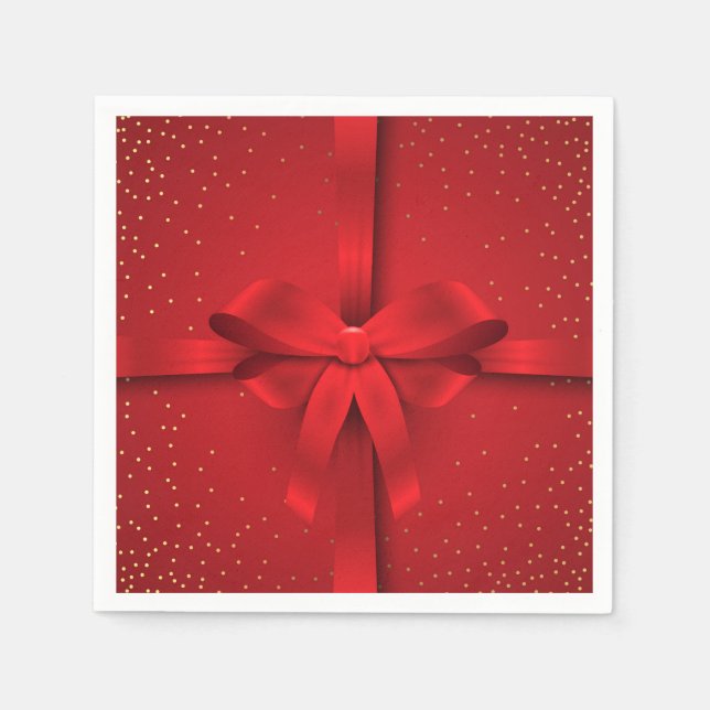 Big Red Bow Christmas Holidays Gift Napkins (Front)