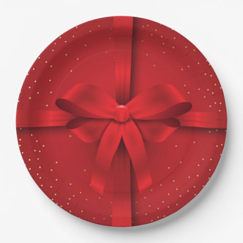 Big Red Bow Christmas Holidays Gift Paper Plates