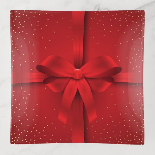 Big Red Bow Christmas Holidays Gift Trinket Tray
