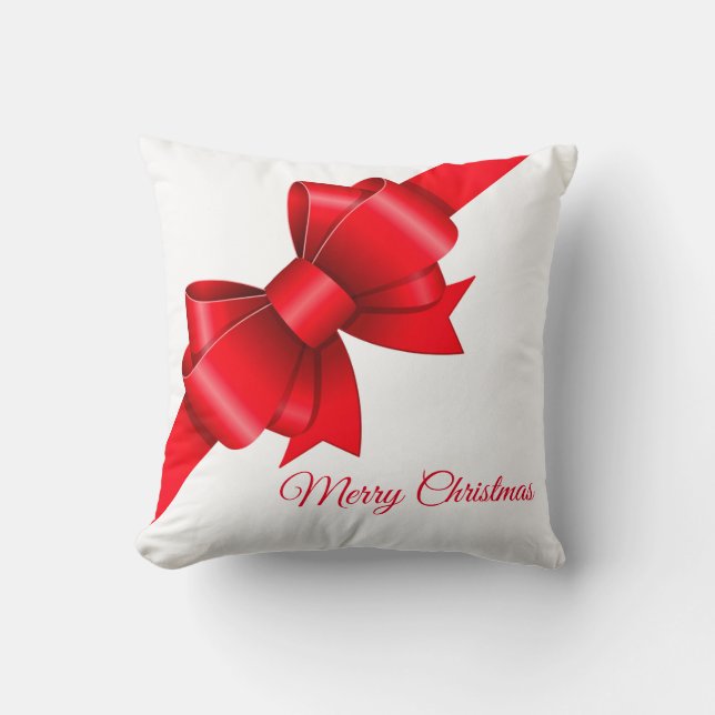 Big Red Bow Christmas Throw Pillow (Front)