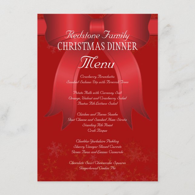 Big Red Bow Family Christmas Dinner Menu (Front)