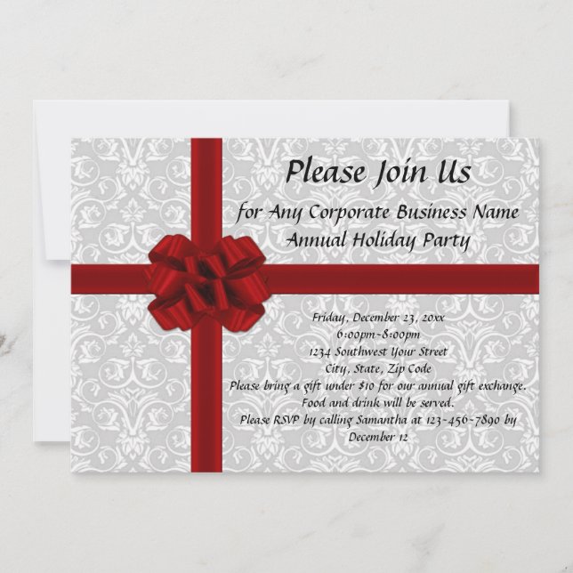 Big Red Bow Holiday Office Party Invitations (Front)
