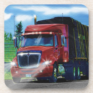 Big Red Cargo Truck for Truckers & Truck-Lovers Drink Coaster
