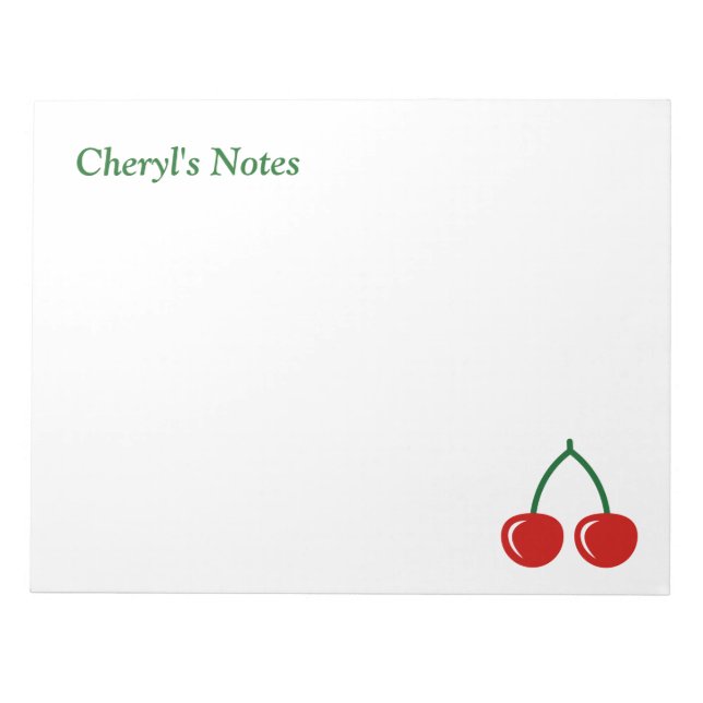 Big red cherries writing note pad with custom name (Front)