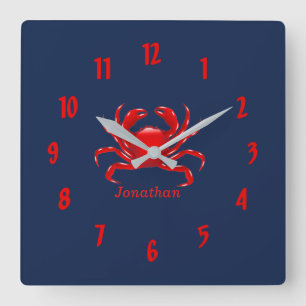 Big Red Crab Back to School Dorm Essentials Square Wall Clock