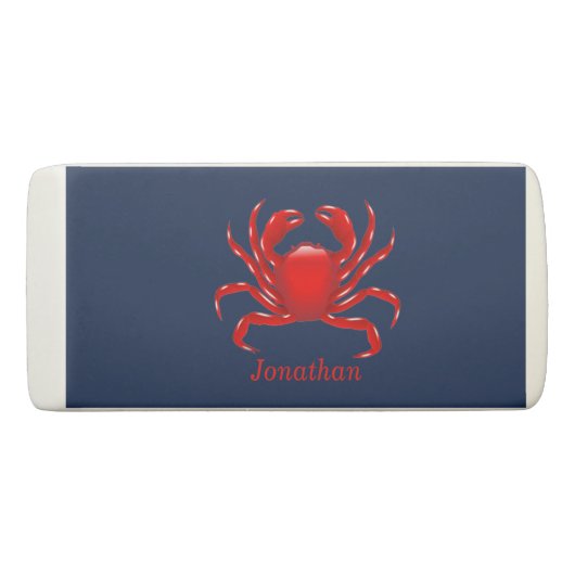Big Red Crab on Blue Background Back to School Eraser (Back)