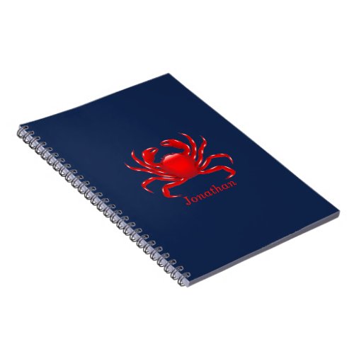 Big Red Crab on Blue Background Back to School Notebook