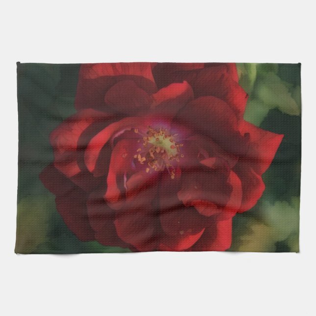 Big Red Dramatic Rose Art Kitchen Towel (Horizontal)