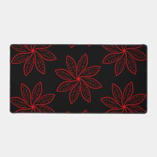 Big Red Floral Pattern on Black Desk Mat