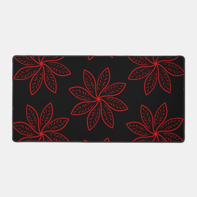 Big Red Floral Pattern on Black  Desk Mat (Front)