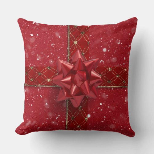 Big Red Gift For Christmas Holidays Throw Pillow