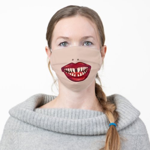 Big Red Glossy Lips Scary Sharp Shark Teeth Adult Cloth Face Mask