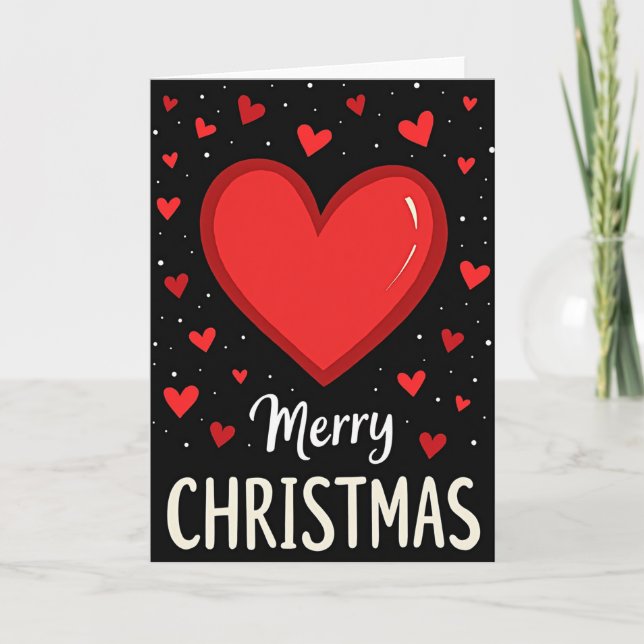 Big Red Heart Black Merry Christmas Card (Front)