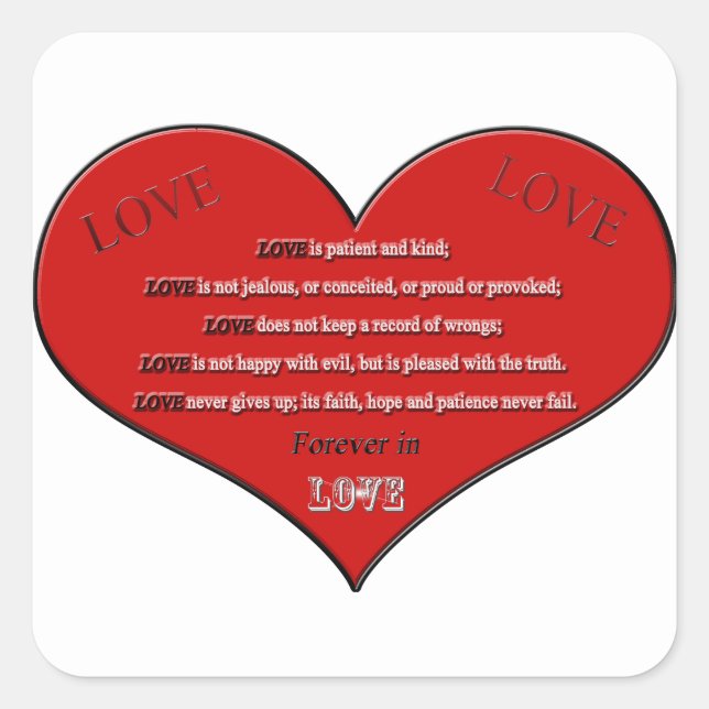 Big Red Heart Love Poem Square Sticker (Front)