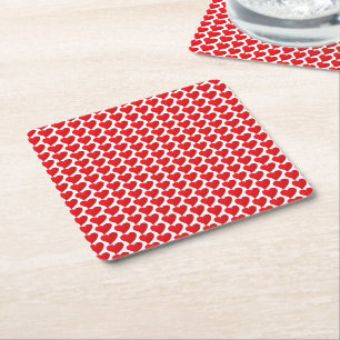 Big Red Heart, Love, white Valentine's day party Square Paper Coaster