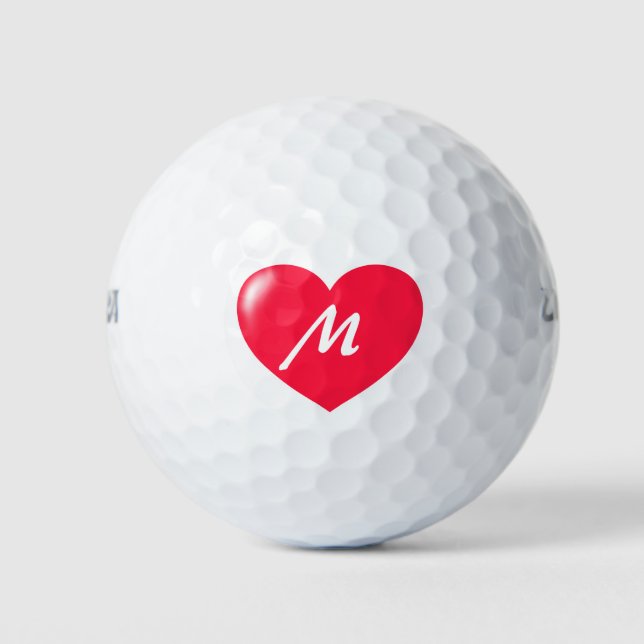 Big Red Heart Monogram Template Golf Balls (Front)
