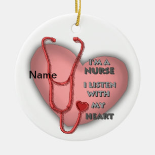 Big red heart nurse  ceramic ornament