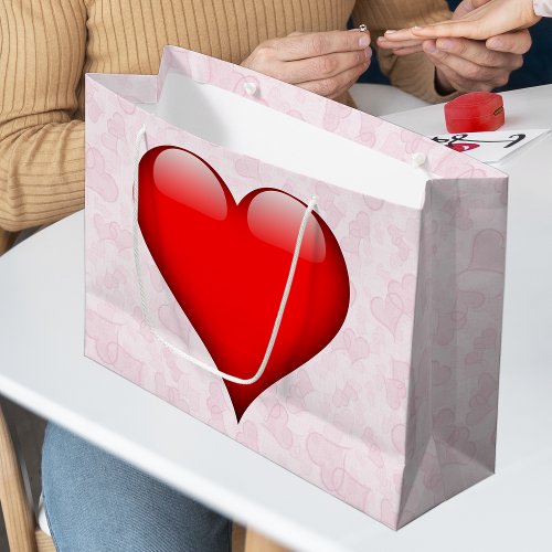 Big Red Heart Pink Valentines Day Large Gift Bag