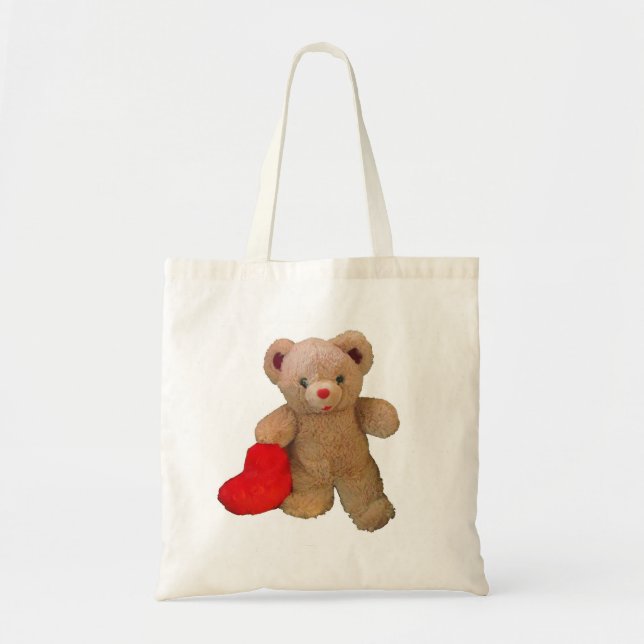 Big Red Heart Teddy Bear Tote Bag (Front)