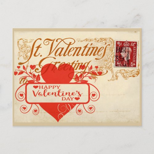 Big Red Heart Vintage Valentine Postcard 