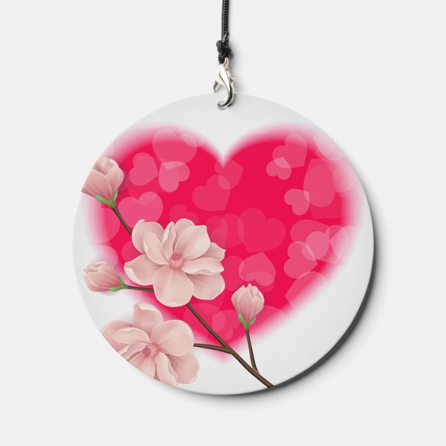 Big Red Heart Wind Chime Wind Chime (A Branch with Flowers in front of a big red heart with small hearts inside!)