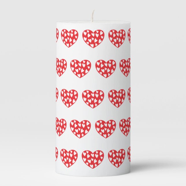 Big red heart with little hearts pillar candle (Front)