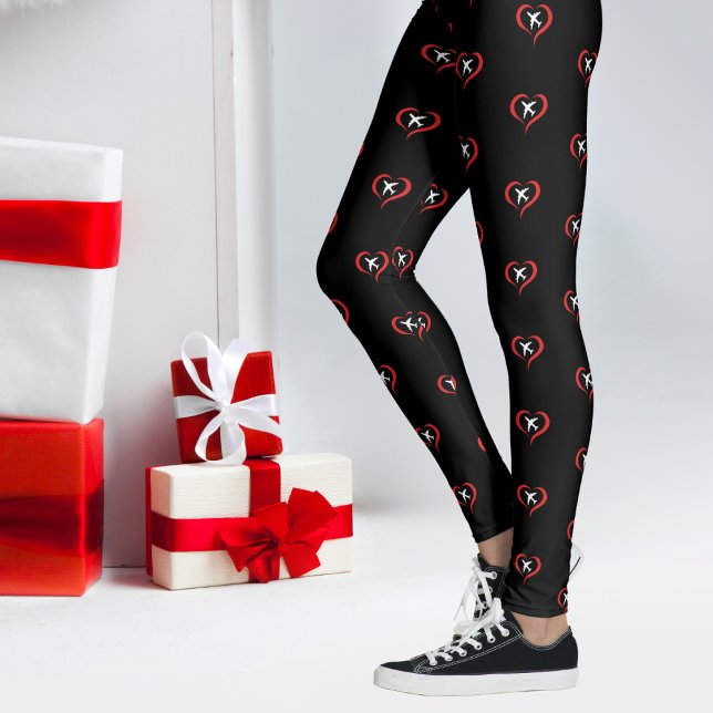 Big Red Heart with White Airplane,Simple Black Leggings (Creator Uploaded)