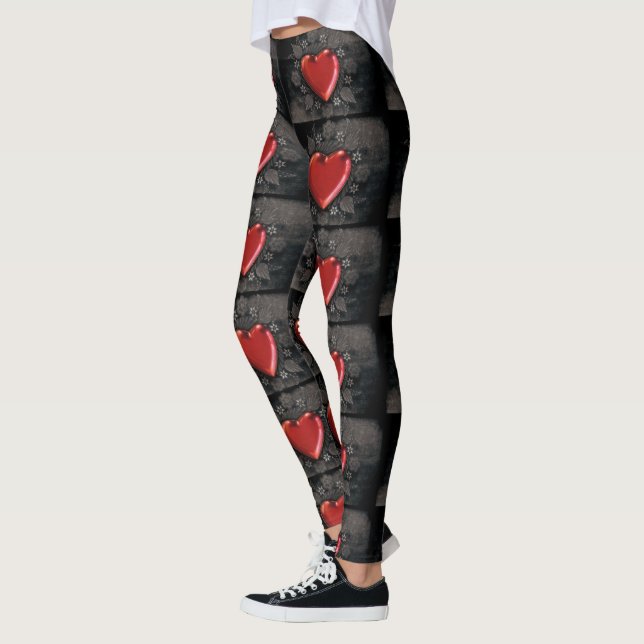 Big Red Hearts on Black  Leggings (Left)