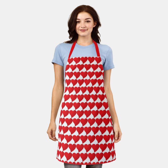 Big Red hearts pattern white Valentine's day Apron (Worn)