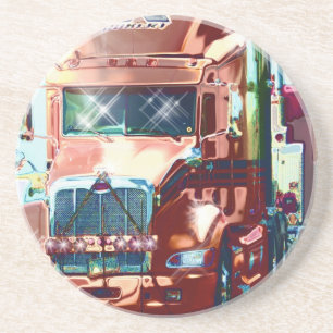 Big Red Heavy Truck for Truckers & Truck-Lovers Drink Coaster