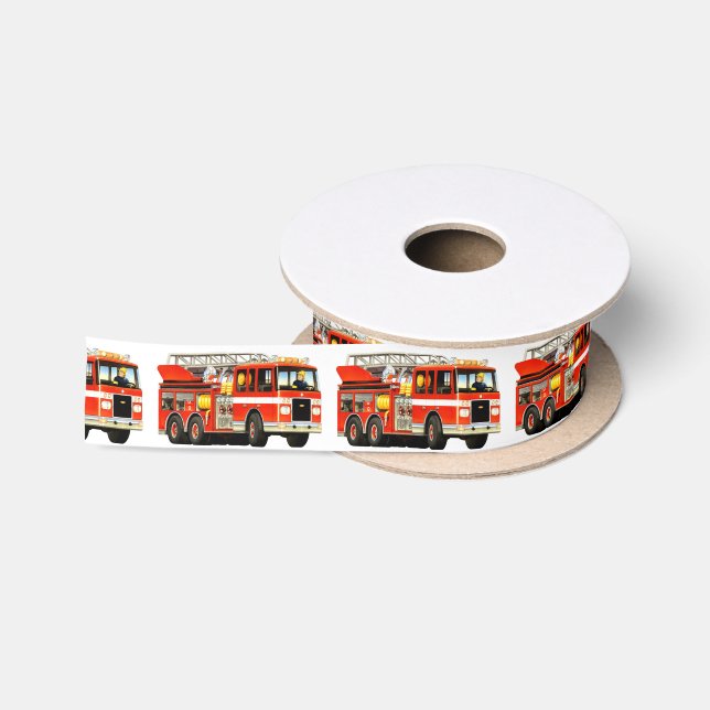Big Red Kid's Fire Truck Birthday Party Satin Ribbon (Spool)