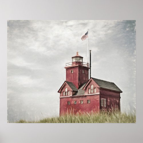 Big Red Lighthouse Impessionism Poster