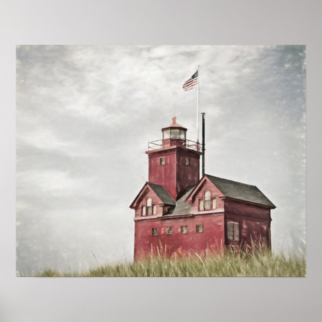 Big Red Lighthouse Impessionism Poster (Front)