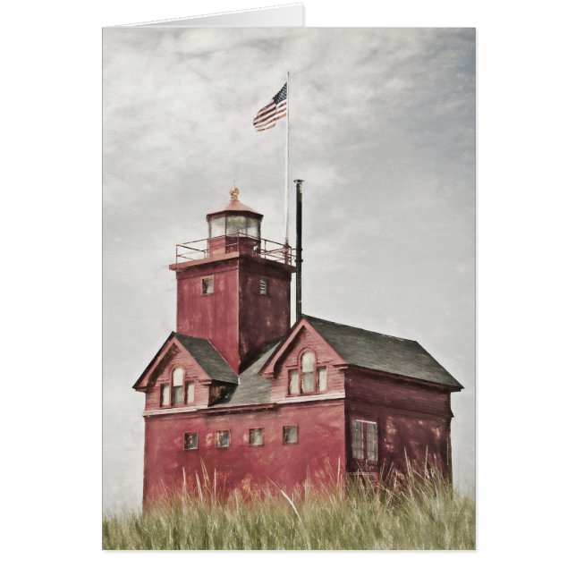 Big Red Lighthouse Impressionism Cards (Front)