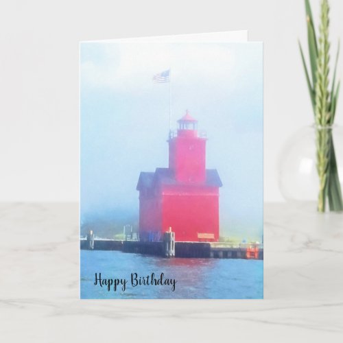 Big Red lighthouse in fog Card