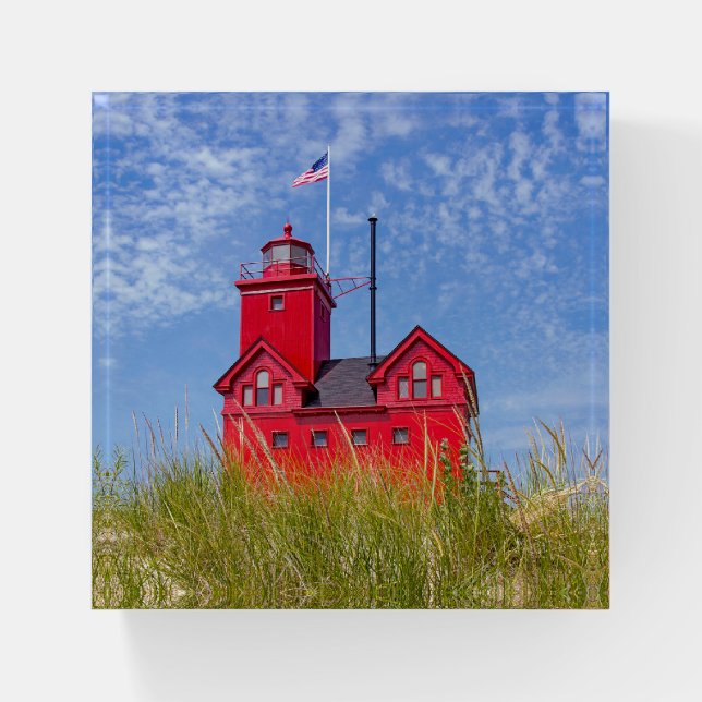 Big Red lighthouse in Michigan Paperweight (Front)