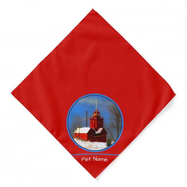 Big Red Lighthouse Painting Holland Original Art Bandana (Front)
