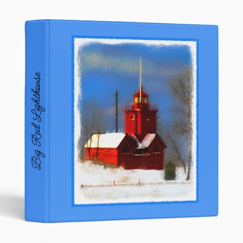 Big Red Lighthouse Painting _ Original Art 3 Ring Binder