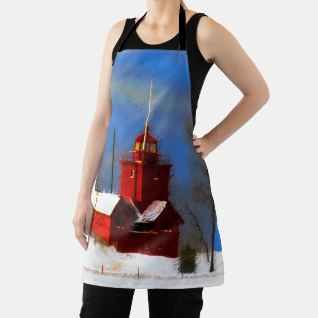 Big Red Lighthouse Painting - Original Art Apron (Insitu)