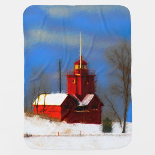 Big Red Lighthouse Painting - Original Art Baby Blanket