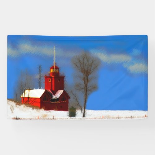 Big Red Lighthouse Painting _ Original Art Banner