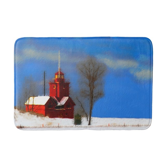 Big Red Lighthouse Painting - Original Art Bathroom Mat (Front)