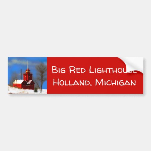 Big Red Lighthouse Painting _ Original Art Bumper Sticker