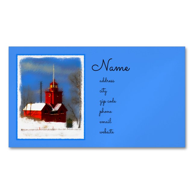 Big Red Lighthouse Painting - Original Art Business Card Magnet (Front)