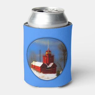 Big Red Lighthouse Painting - Original Art Can Cooler