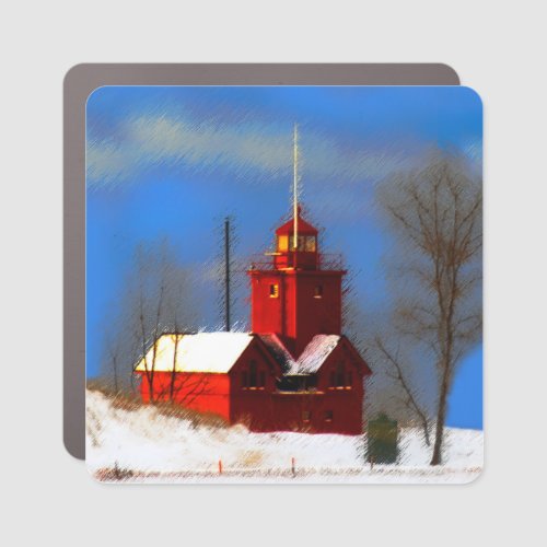 Big Red Lighthouse Painting _ Original Art Car Magnet