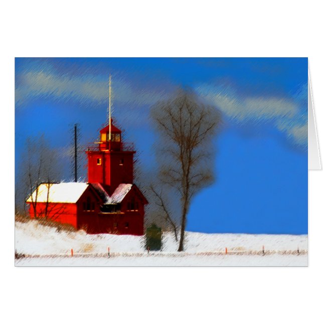 Big Red Lighthouse Painting - Original Art Cards (Front Horizontal)